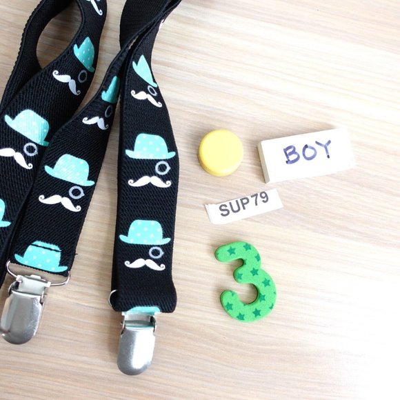 Suspender Boy Black Blue Clip On Y Back‎ Adjustable Stretch Monocle Silhouette - Picture 6 of 6